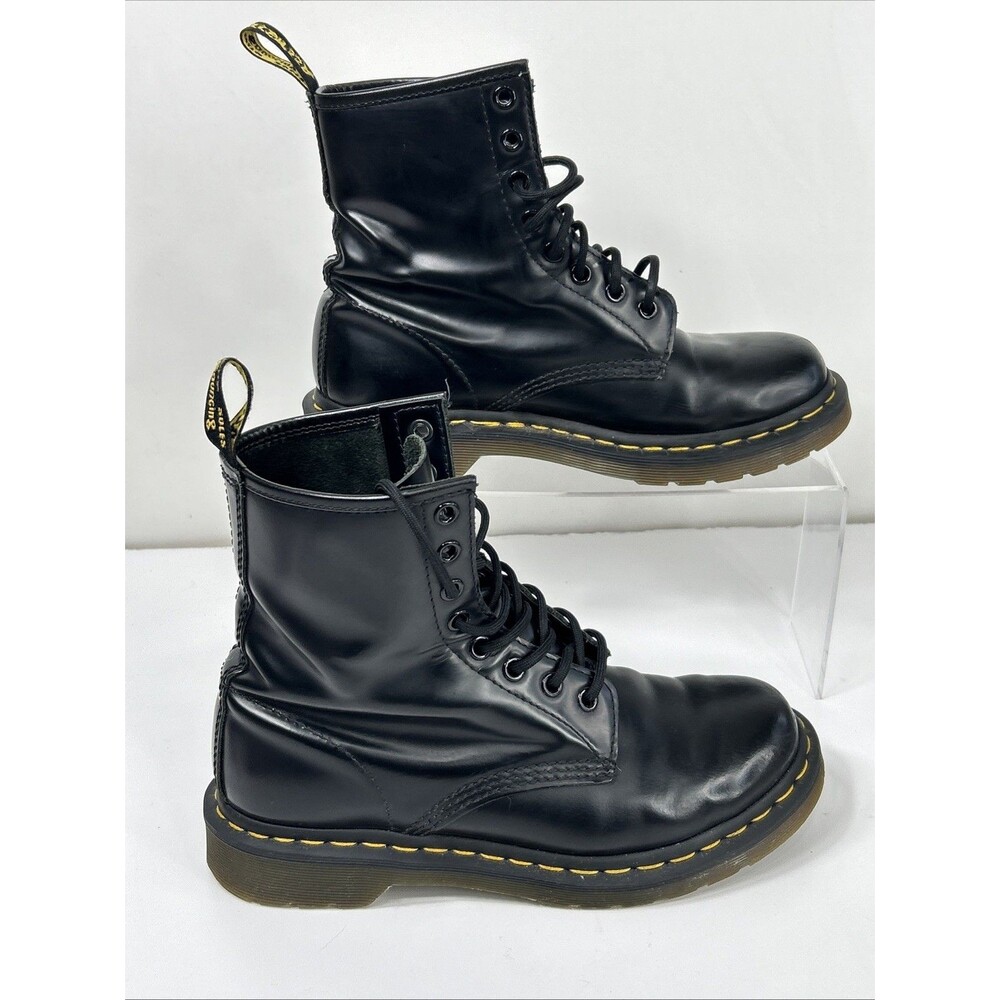 Doc Dr. Martens 11821 Black Leather Combat Boots Shoes Lace Up Women’s Sz 7 - Picture 11 of 13